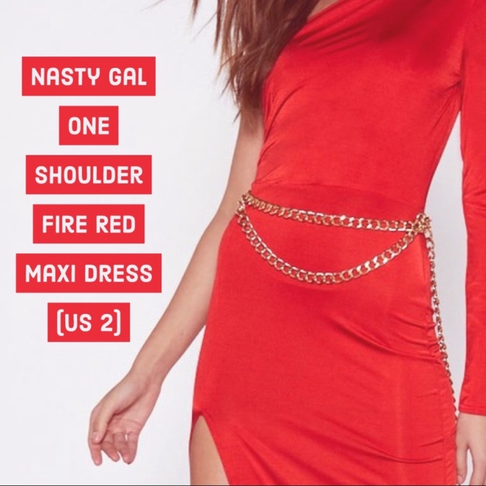 Nasty Gal One Shoulder Thigh Split Maxi Dress